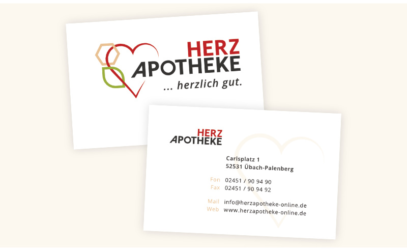 Visitenkarte der Herz Apotheke Übach-Palenberg mit neuem Logo