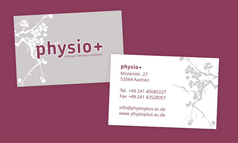 Visitenkarte der Physiotherapie-Praxis physio+